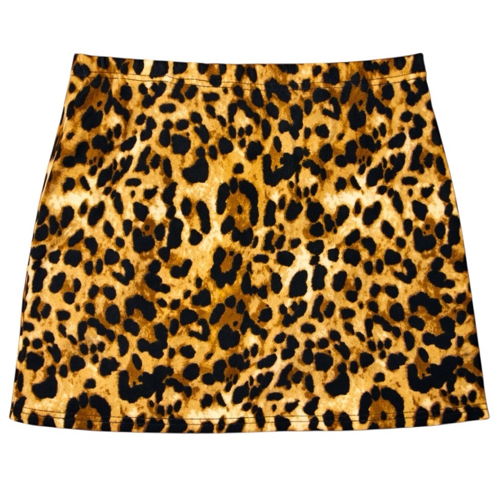 Leopard Print Mini Skirt Stretch Bodycon Pull On Tan Black Cheetah Animal Print